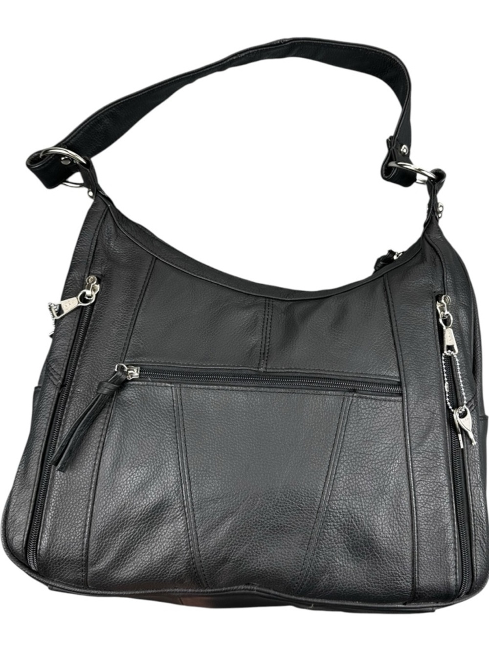 Roma Leathers Black Concealed Carry Shoulder Bag Purse Silver Lock and Key